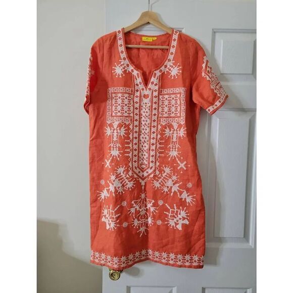 Roller rabbit embroidered linen orange dress S - Picture 1 of 10